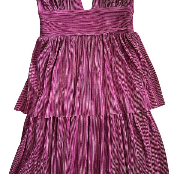 Sabina Musayev Judith Metallic Plunge Neck Pleated Layered Gown Purple Size XL - Picture 8 of 16